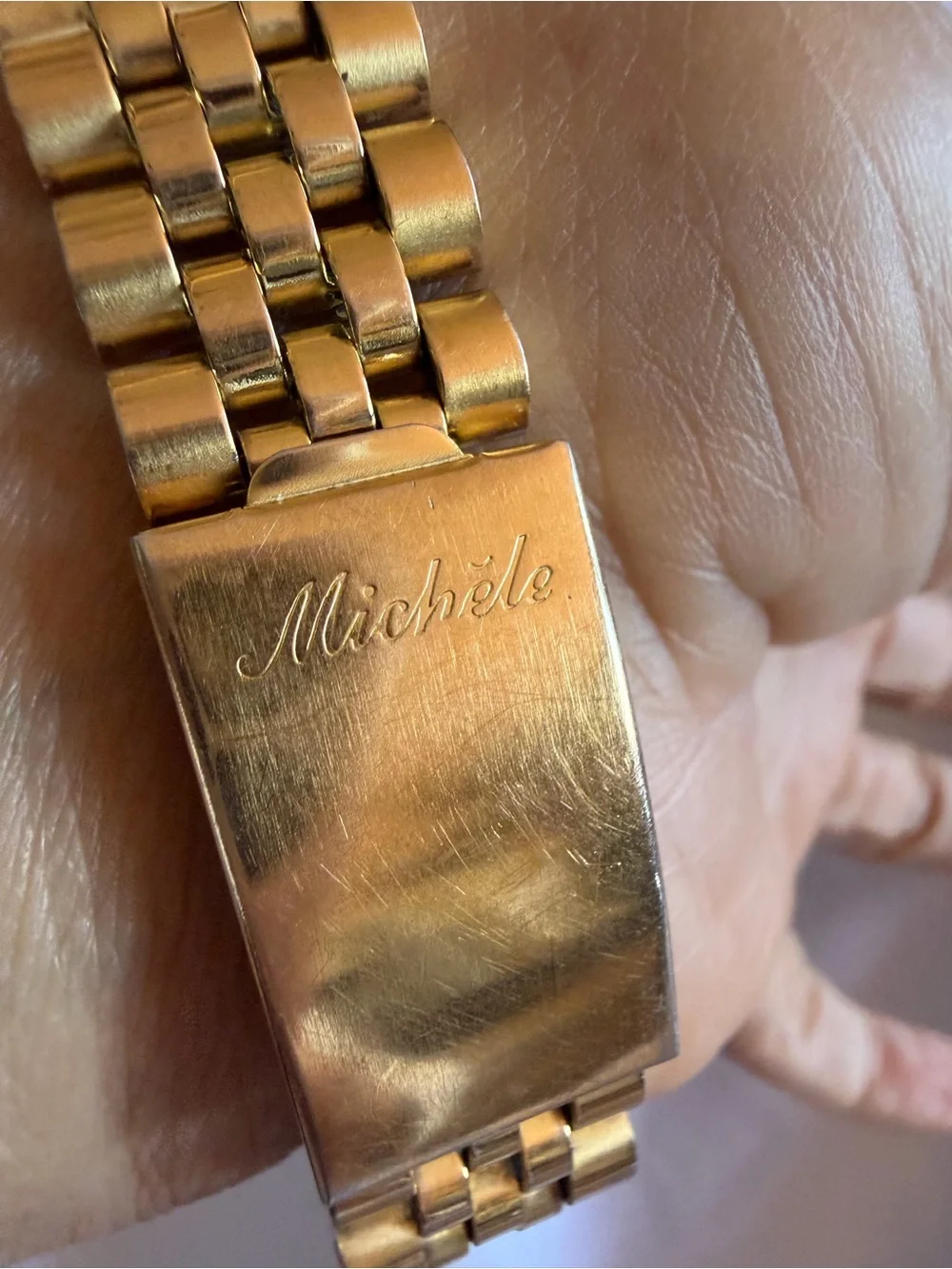 Vintage Michele 33mm Gold Tone Quartz Day Date Watch White Roman Dial - Picture 15 of 15